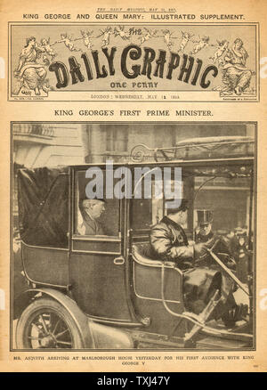 1910 Daily Graphic front page Prime Minister Asquith meets King George V Stock Photo