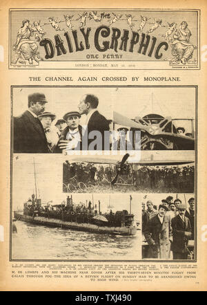 1910 Daily Graphic front page Jacques de Lesseps French aviator Second man to fly the English Channel Stock Photo