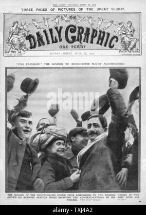 1910 Daily Graphic front page Louis Paulhan wins London to Manchester Air Race Stock Photo