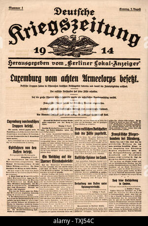 1914 Deutsche Kriegszeitung (supplement to Berliner Lokal Anzeiger) front page German troops occupy Luxemburg Stock Photo