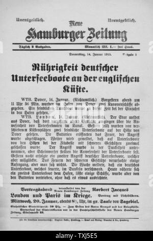 1915 Hamburger Zeitung Free news sheet U Boats off the the English Coast Stock Photo