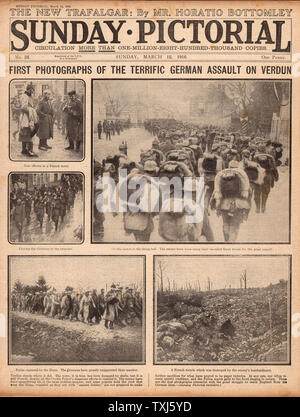 1916 Sunday Pictorial front page reporting Battle of Verdun Stock Photo