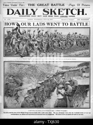 1916 Daily Sketch front page reporting Battle of the Somme British gas attack