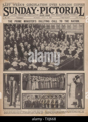1917 Sunday Pictorial front page reporting David Lloyd George speaking in Glasgow Stock Photo