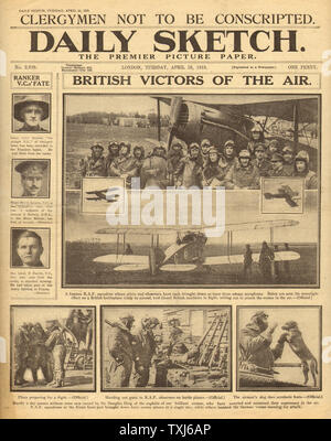 1918 Daily Sketch front page reporting New Royal Air Force Stock Photo