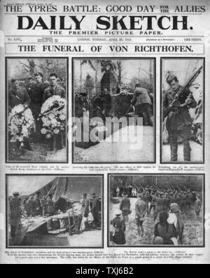 1918 Daily Sketch front page reporting Funeral of Manfred von Richthofen Stock Photo