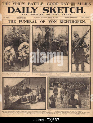 1918 Daily Sketch front page reporting Funeral of Manfred von Richthofen Stock Photo
