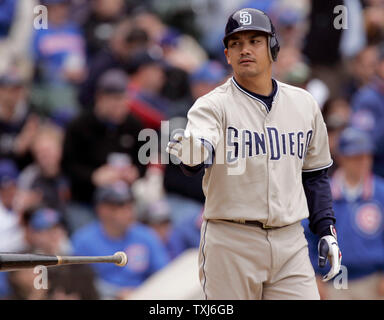 San Diego Padres second baseman Tadahito Iguchi throws his bat after being  called out on strikes against the Chicago Cubs in the sixth inning at  Wrigley Field in Chicago on May 15