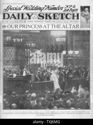 1922 Daily Sketch front page reporting Princess Mary Royal Wedding to Viscount Lascelles Stock Photo