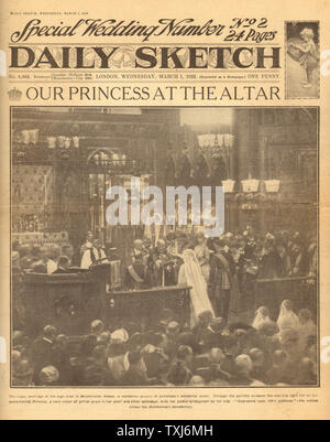 1922 Daily Sketch front page reporting Princess Mary Royal Wedding to Viscount Lascelles Stock Photo