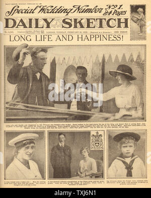 1922 Daily Sketch front page reporting Princess Mary Royal Wedding to Viscount Lascelles Stock Photo