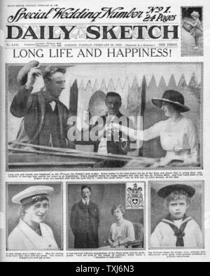 1922 Daily Sketch front page reporting Princess Mary Royal Wedding to Viscount Lascelles Stock Photo