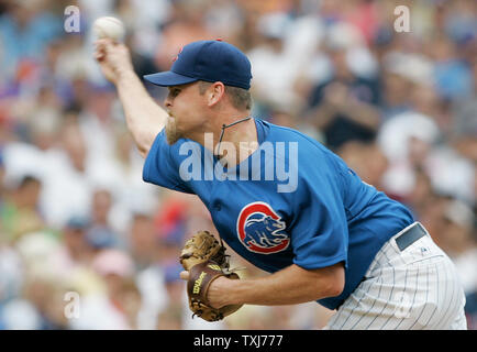 Chicago Cubs closer Kerry Wood follows through against the San