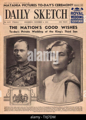 1935 Daily Sketch front page reporting Wedding of Duke of Gloucester to Lady Alice Montagu-Douglas-Scott Stock Photo