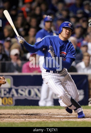 Chicago Cubs' Kosuke Fukudome during a baseball game Wednesday against the  San Diego Padres, May 13, 2009, in Chicago. (AP Photo/Jim Prisching Stock  Photo - Alamy