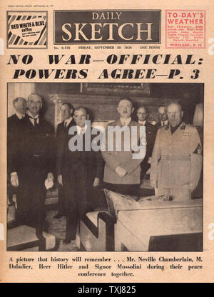 1938 Daily Sketch front page Neville Chamberlain & Munich Agreement Stock Photo