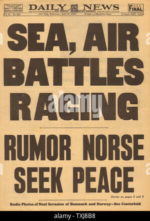 1940 Daily News 3 Star edition Norway invaded Stock Photo