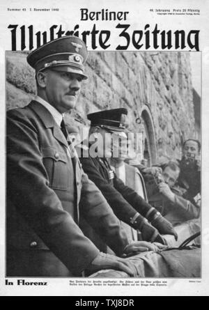 1940 Berliner Illustrierte Beobachter Adolf Hitler in Florence with Benito Mussolini Stock Photo