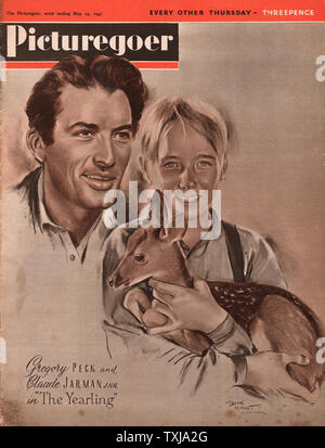 1947 Picturegoer magazine front page actor Gregory Peck and Claude Jarman Jr in The Yearling Stock Photo