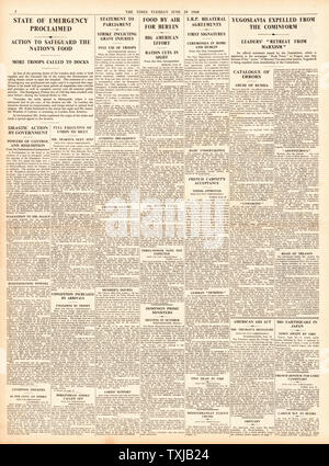 1948 The Times newspaper  page 4 Berlin Airlift Stock Photo