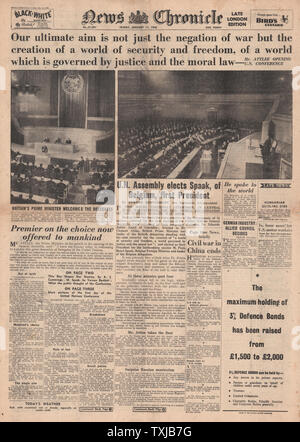 1945 News Chronicle newspaper front page Founding of the United Nations Stock Photo