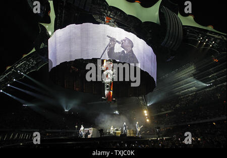 U2 performs the first concert of their 360 Degree North American Tour at Soldier Field in Chicago on September 12, 2009.     UPI/Brian Kersey Stock Photo