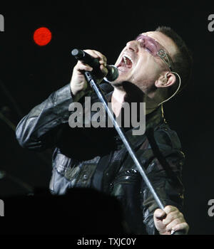 Bono performs with U2 at the first concert of their 360 Degree North American Tour at Soldier Field in Chicago on September 12, 2009.     UPI/Brian Kersey Stock Photo