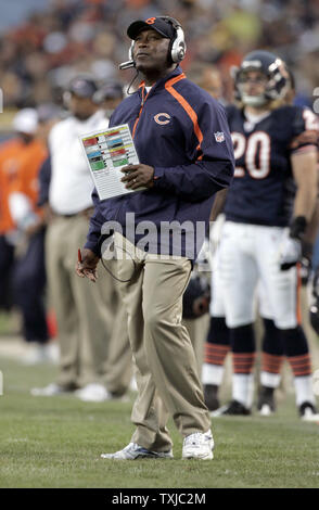 Chicago Bears head coach Lovie Smith watches his team drive against the Pittsburgh Steelers during the third quarter at Soldier Field in Chicago on September 20, 2009. The Bears defeated the Steelers 17-14. UPI /Mark Cowan Stock Photo