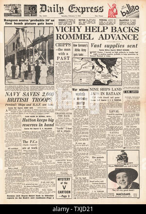 1942 front page  Daily Express Vichy France supplies aid to Africa Corps Stock Photo