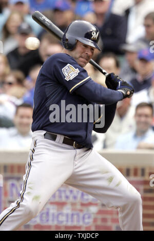 Milwaukee Brewers Jim Edmonds #15 almost gets hit in the face by this  pitch, Edmonds had one walk at the plate today. The Pirates won over the  Brewers 6-5 in 14 innings