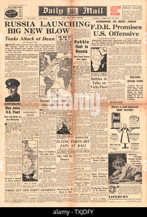 1942 front page  Daily Mail Russian Army launch drive on Smolensk Stock Photo