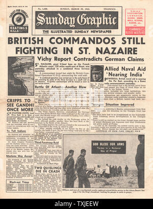 1942 front page  Sunday Graphic British Commando Raid on Docks at St.Nazaire Stock Photo