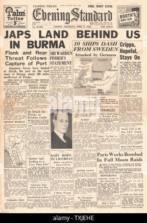 1942 front page  Evening Standard Battle for Burma Stock Photo