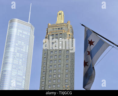 The Trump International Hotel and Tower (L) and the Carbon and Carbide building are seen from Michigan Avenue on March 31, 2011 in Chicago. Originally built as a high-rise office tower in 1929, the Carbon and Carbide building is an example of Art Deco architecture designed by Daniel and Hubert Burnham, sons of architect Daniel Burnham, and has been home to the Hard Rock Hotel Chicago since 2004. The Trump Tower opened in 2008 as a mixed hotel-residential and is the second-tallest building in the United States.     UPI/Brian Kersey Stock Photo