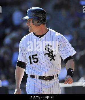 Chicago White Sox's Gordon Beckham stands on the field against the Minnesota Twins at U.S. Cellular Field in Chicago on May 4, 2011. The Twins won 3-2.     UPI/Brian Kersey Stock Photo