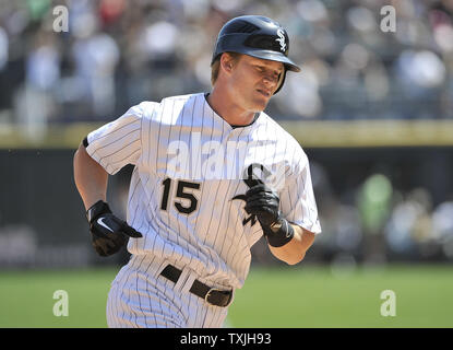 Chicago White Sox's Gordon Beckham rounds the bases after hitting a solo homer against the Detroit Tigers during the fourth inning at U.S. Cellular Field on June 5, 2011 in Chicago.     UPI/Brian Kersey Stock Photo