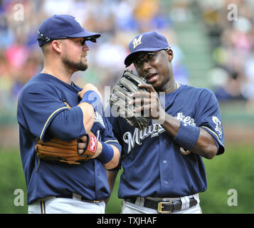 Milwaukee Brewers third baseman Brian Anderson throws out Cleveland  Guardians' Myles Straw at first base during the fifth inning of a baseball  game, Friday, June 23, 2023, in Cleveland. (AP Photo/Ron Schwane