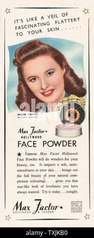 1947 UK Magazine Max Factor Face Powder Advert Stock Photo