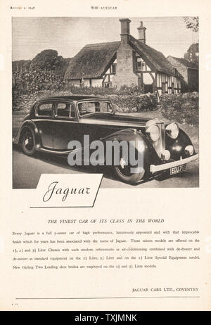 1946 UK Magazine Jaguar Car Advert Stock Photo