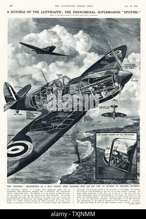 1940  Illustrated London News Spitfire Fighter Illustration Stock Photo