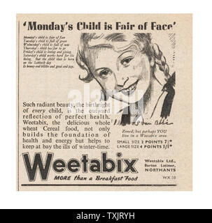 1945 UK Magazine Weetabix Advert Stock Photo