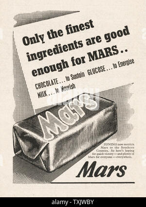 1944 UK Magazine Mars Bar Advert Stock Photo