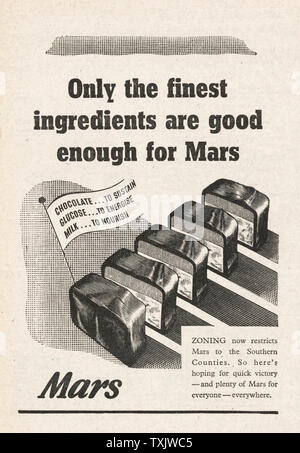 1944 UK Magazine Mars Bar Advert Stock Photo