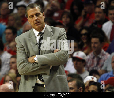 Washington Wizards head coach Randy Wittman reacts while watching his team bring the ball up court against the Chicago Bulls in the second quarter of Game 1 of the Eastern Conference quarterfinals April 20, 2014, in Chicago. UPI/Frank Polich Stock Photo