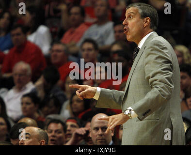Washington Wizards head coach Randy Wittman yells to his team in the second quarter of Game 1 of the Eastern Conference quarterfinals against the Chicago Bulls April 20, 2014, in Chicago. (UPI Photo/Frank Polich) Stock Photo