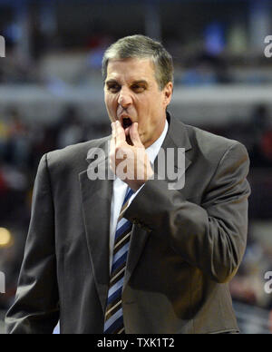Washington Wizards head coach Randy Wittman rubs his face during the second quarter against the Chicago Bulls at the United Center in Chicago on March 3, 2015.     Photo by Brian Kersey/UPI Stock Photo