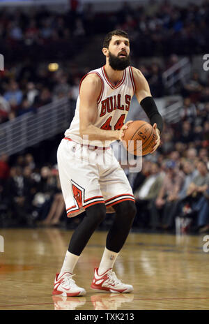 Chicago Bulls forward Nikola Mirotic shoots during the first quarter against the Atlanta Hawks at the United Center in Chicago on April 15, 2015.    Photo by Brian Kersey/UPI Stock Photo