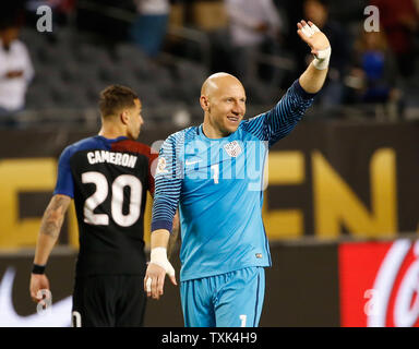 United States goalkeeper Brad Guzan (1) waves after a 2016 Copa America Centenario Group A match against the Costa Rica at Soldier Field in Chicago on June 7, 2016. The United States defeated Costa Rica 4-0.     Photo by Brian Kersey/UPI Stock Photo