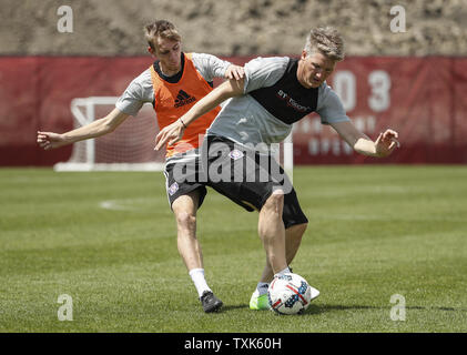 Chicago Fire Bastian Schweinsteiger trains with the team during the practice session at Toyota Park Practice Field on April 25, 2017 in Bridgeview, Ill. Photo by Kamil Krzaczynski/UPI Stock Photo