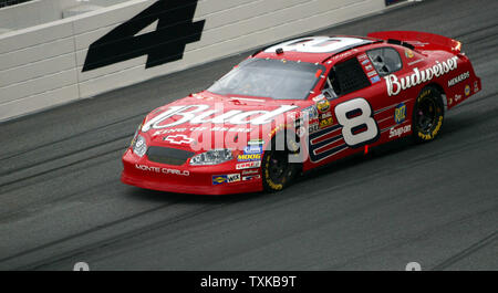 Dale Earnhardt Jr. drives his Budweiser Chevrolet through turn 4 in the Coca-Cola 600 Nascar race at the Lowe's Motor Speedway in Concord, NC on May 29, 2005.   (UPI Photo/Nell Redmond) Stock Photo